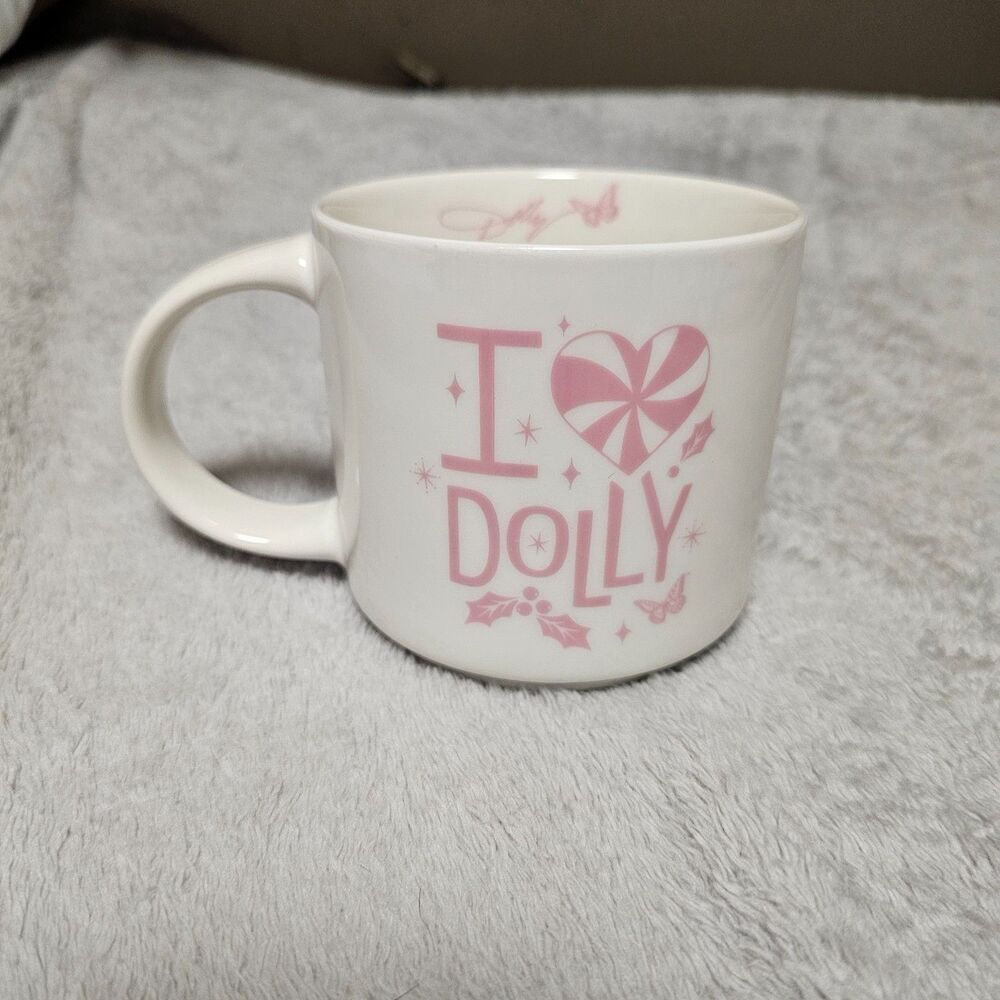Dolly Parton I LOVE DOLLY Mug Christmas 2025 Pink White 16oz Trending Heart NWOT
